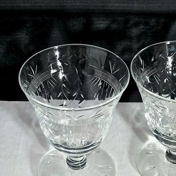 Didio Cut Glass Oyster Cocktail Glasses 3.25" dessert crystal leaves laurel stem - Picture 2 of 9